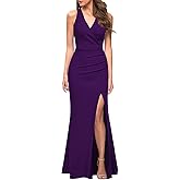 WOOSEA Women Sleeveless V Neck Bodycon Mermaid Split Evening Cocktail Long Dress