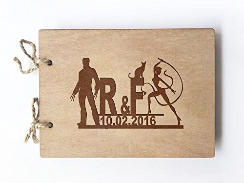 Wedding Guest book (wood) - notebook - Catwoman and Wolverine