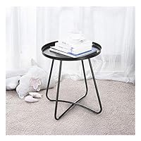 Modern Home Metal Coffee Tea Table, Nightstand, Breakfast Tray, Small Round Shelf, End Table for Small Spaces, Anti-Rusty Computer Tray by Mostbest (Black)