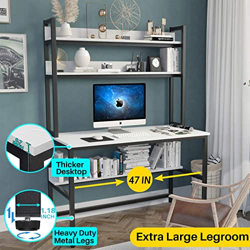 Aquzee Computer Desk with Hutch and Bookshelf, 47 Inches White Home