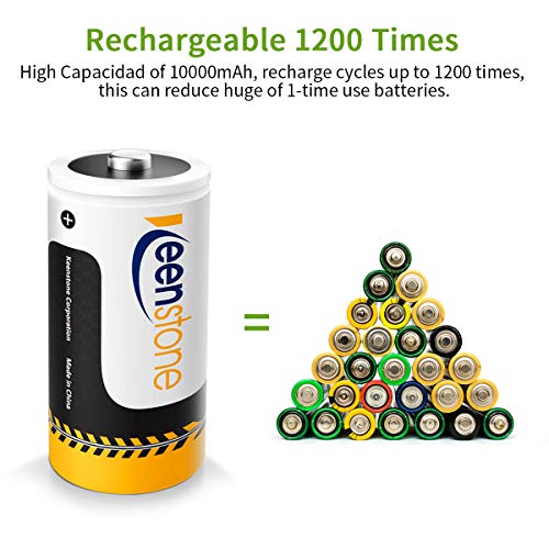 Keenstone Rechargeable D Batteries, 1.2V 10000mAh Ni-MH High Capacity D Size Battery (4 Pack)