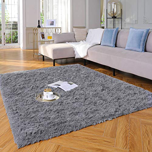 Ophanie Rugs for Bedroom Living Room, 4x5.3 Area Rug Grey Fluffy Fuzzy