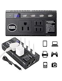 DC a AC inversor de corriente de coche 120 W DC 12 V 24 V a AC 110 V Cargador de coche adaptador con 3 tomas de corriente AC Dual encendedor de cigarrillos Monitor Digital 4 USB puertos de carga para teléfonos móviles y Tablets Portátiles Kindle Negro