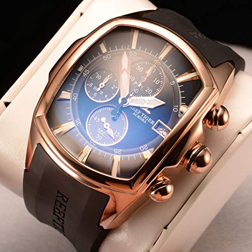 Reef Tiger Mens Luxury Sport Watches Mens Big Military Watches Rose