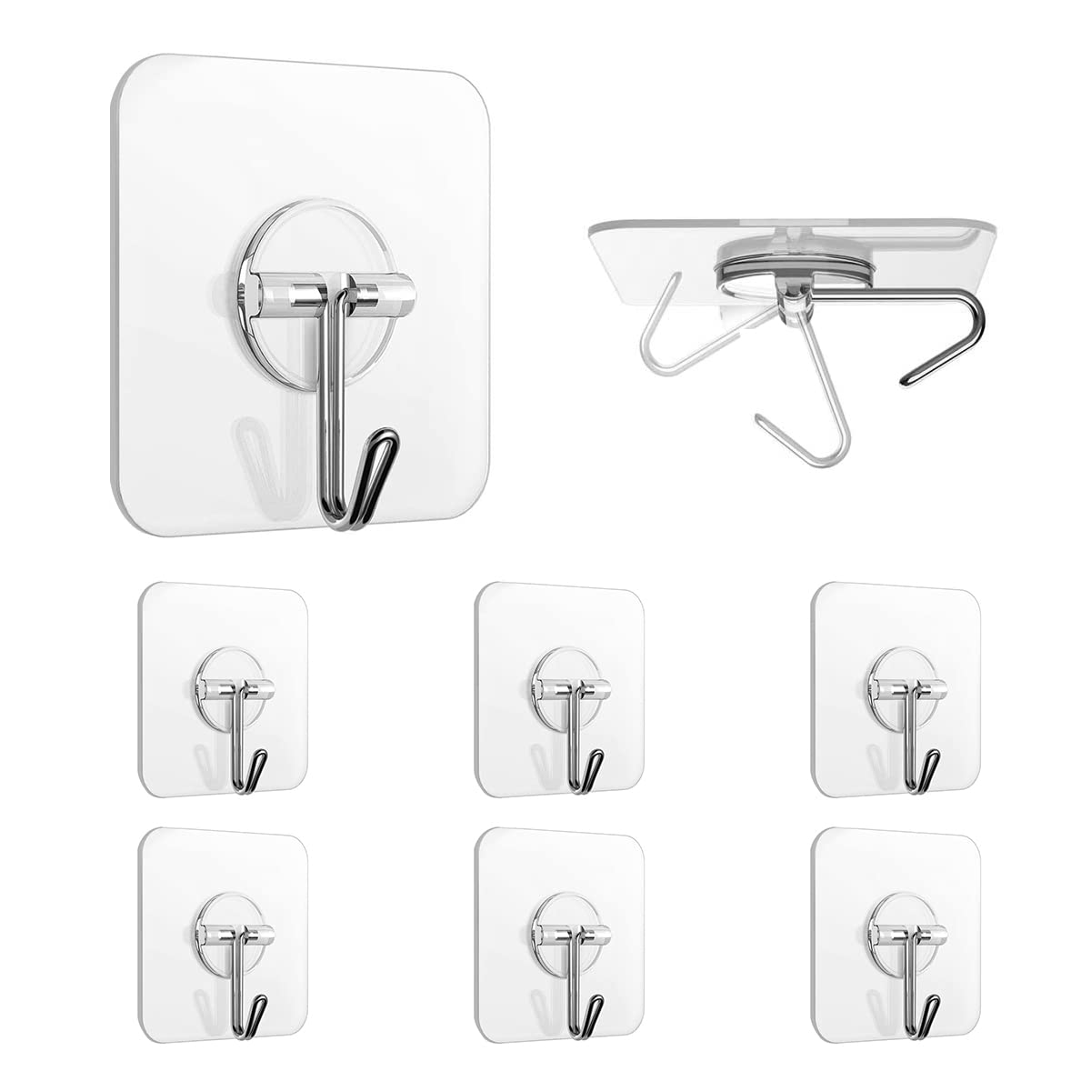 Newlemo Adhesive Hooks Removal Sticky Hooks, Wall Hooks Waterproof Self Adhesive Hooks Clear Heavy Duty Sticky Wall Hooks for Bathroom Bedroom Kitchen(6 Pcs 5kg Max)