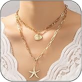 Cicod Starfish Necklace Gold Seashell Starfish Charm Necklaces Boho Layered Conch Turtles Sea Shell Necklaces Summer Beach Jewelry for Women (Layered)