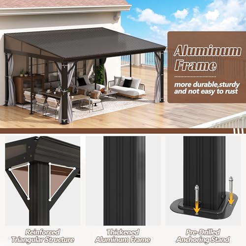 Raysfung 12' x 16' Hardtop Wall Mounted Gazebo Review: Lean-To Patio Shelter with Curtains image 13