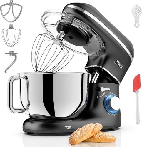 Fentic Küchenmaschine - 2000W - Edelstahl Rührschüssel (6,2 L) - Knetmaschine mit Rührhaken, Knethaken, Schlagbesen und Spritzschutz - Inkl. zusätzlic