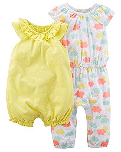 Carter s baby girls 2 pack cotton romper jumpsuit rainbows dots c…