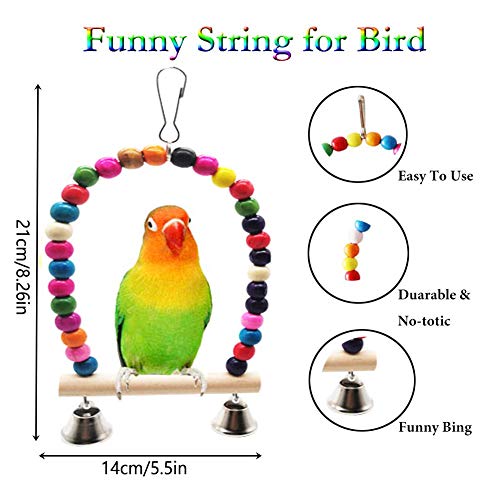 ESRISE 8 Pcs Bird Parrot Toys, Natural Wood Hanging Bell Pet Bird Cage Hammock Swing Climbing Ladders Wooden Perch Mirror Chewing Toy for Conures, Love Birds, Small Parakeets Cockatiels, Macaws