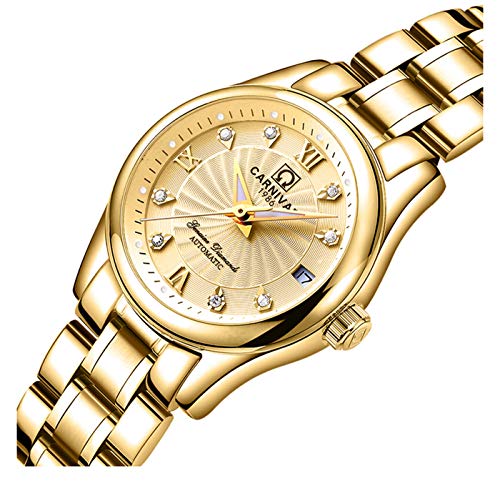 Women's Luxury Waterproof Luminous Date Diamond Automatic Self-Wind Mechanical Casual Leather Watch (Gold) Women's Luxury Waterproof Luminous Date Diamond Automatic Self-Wind Mechanical Casual Leather Watch (Gold)