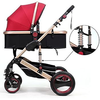 Belecoo™ Luxury Newborn Baby Foldable Anti-shock High View Carriage Infant Stroller Pushchair Pram(Red)