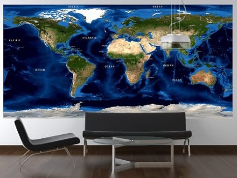 Amazon Com Topography Bathymetry Satellite Image Wall