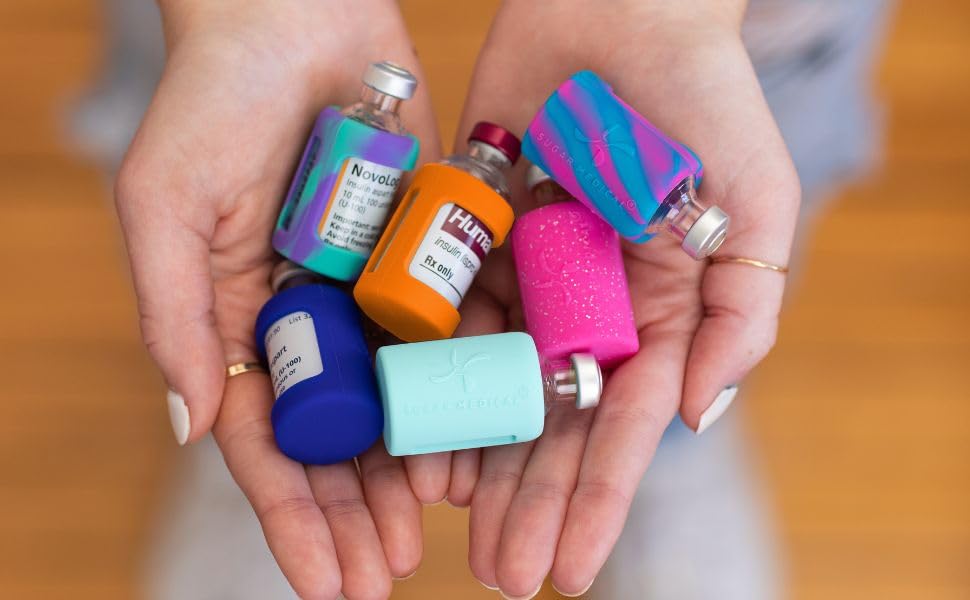 Sugar Medical Insulin Vial Protective Sleeve. Silicone Cover to Protect Your Insulin Vial from Breaking. Fits 10ml Insulin Brands. (Pink/Blue Tie Dye)
