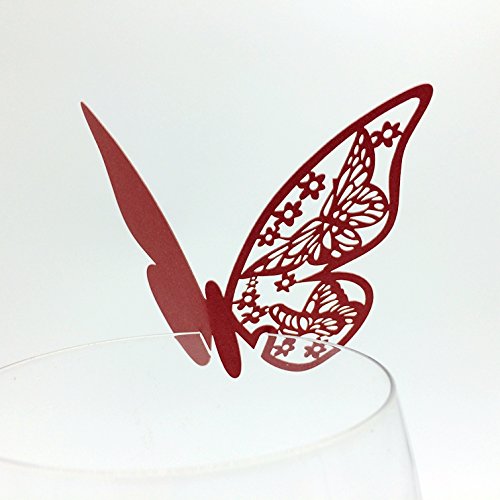 Cygoshop 50pcs Table Mark Wine Glass Butterfly Name Place Cards Decoration Wedding Party Favor (Green) (Red)