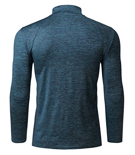 Fresca Sweat-Wicking Quick Dry Biking Shirt for Men, Long Sleeve Cycling Jersey Mock Neck Collar Classic Active Wear Workout Training T-Shirts Blue Green Large