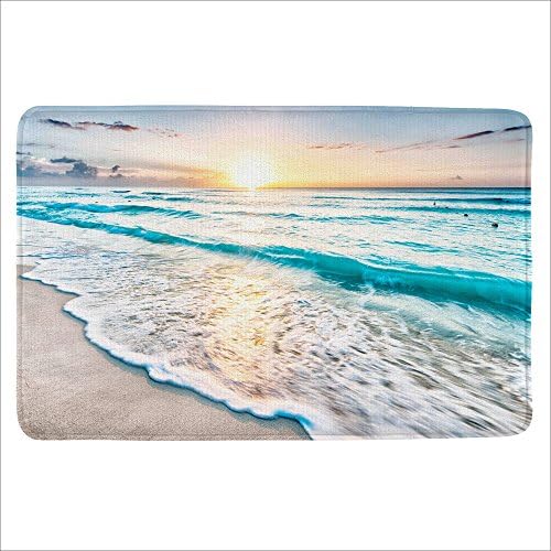 ALFALFA Bath Rug, Non Slip Mat, Bathmat, Doormat, Thick Synthetic Sponge And Super Soft Microfiber Flannel Fabric,Absorbent, Beach Design Theme 16" W x 24" L (40 x 60 CM)-Sea Sunrise