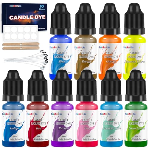 FansArriche Candle dye - 10 Colors Liquid Oil-Based dye for Candle Wax, Vivid Candle Color for DIY Candle Making, Highly Concentrate Natural Candle Color