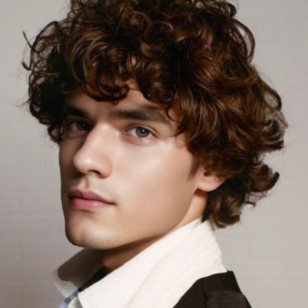 Siudus Brown Curly Wigs for Men Short Layered Synthetic Fiber Hair Wig for Daily Party Use โ image 1