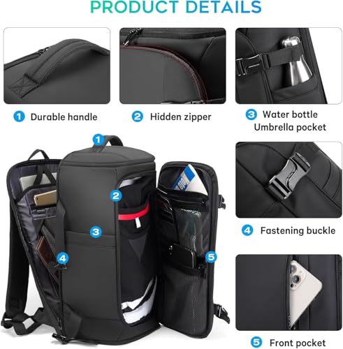 BG FUTURE AESTHETICS 40L Travel Backpack with Shoe Compartment, Weekend Hand Luggage, Flight Approved, Lightweight and Waterproof for 15.6-17.3 inch Laptop, Black,