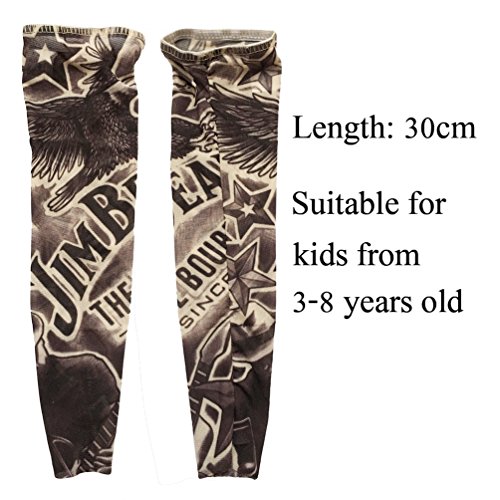 Temporary Tattoo Sleeves for Kids, Fake Slip On Arm Sunscreen Sleeves, 6pcs - Eagle,Skull,Dragon,Clown, Snake,etc