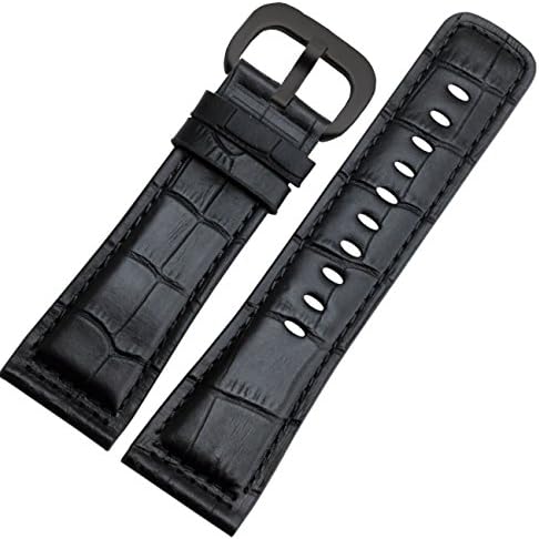 New Genuine Leather Watch Strap 28mm Black Buckle Stitches