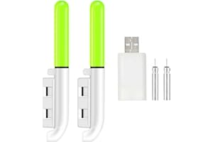 2 Pcs LED Rechargeable Fishing Rod Tip Light - Fishing Glow Sticks, Waterproof LED Night Lights, CR425 Charger (Green)