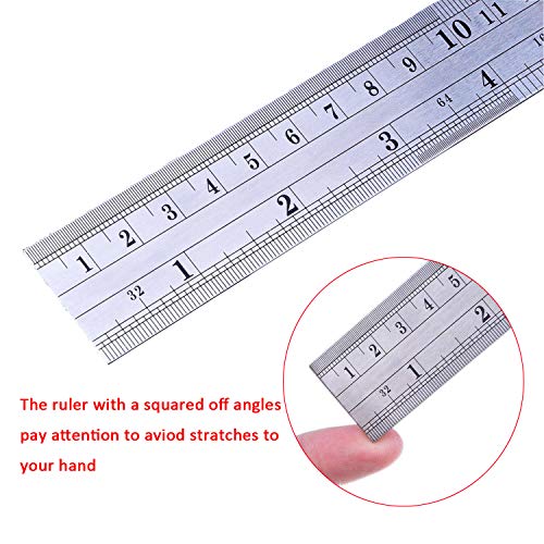 Eyech 3pc Stainless Steel Ruler Straight Edge Double-Sided Design Metal Rulers Kit for Office and School Engineering, Measuring, Teaching-12 Inch + 8 Inch + 6 Inch - Thumbnail 4