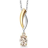 Gem Stone King 925 Silver and 10K Yellow Gold Peach Morganite Pendant Necklace for Women | 0.50 Cttw | Gemstone October Birthstone | Oval 6X4MM | With 18 Inch Silver Chain