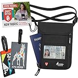Travel neck wallet [2019 NEW MODEL] - hidden RFID pouch passport holder for women and men - Includes 2 luggage tags