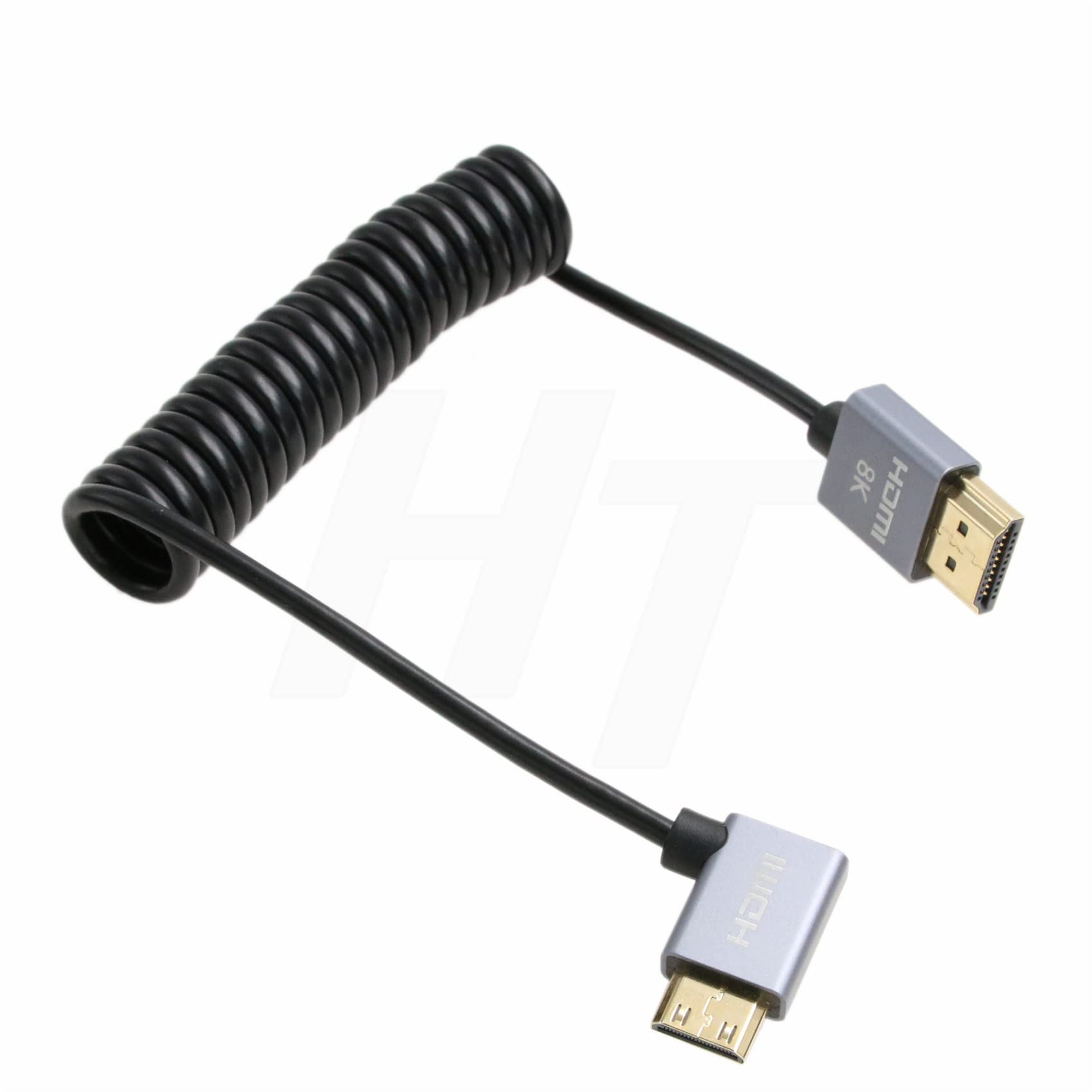 HangTon 4K 120fps 8K 60fps HDMI to Mini HDMI Cable for Canon EOS R RP 5DIV ATOMOS Ninja V Shinobi Nikon Z6 D750 Sony XR50 NEX Portkeys BM5 Monitor Type A C 2.1 Left Angle Coiled