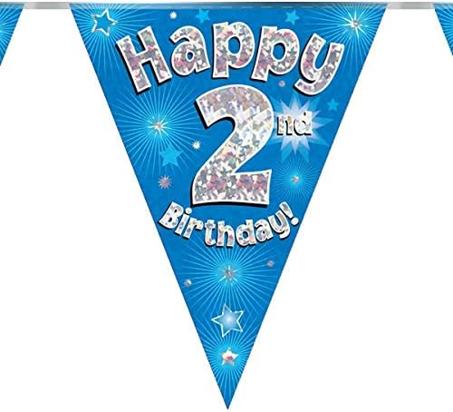 2nd Birthday Blue Birthday Party Flag Banner Bunting Age 2, Various
