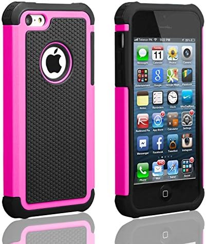 iPhone 5C Case, AUMIAU Hybrid Dual Layer Shock Absorbin Armor Defender Protective Case Cover (Hard Plastic with Soft Silicon) for Apple iPhone 5C-Rose