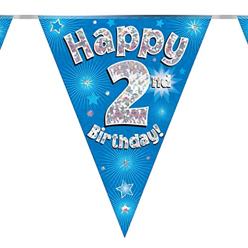 2nd Birthday Blue Birthday Party Flag Banner Bunting Age 2