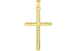 Jewelry America 14k Yellow Gold Textured Religious Classic Tube Cross Pendant