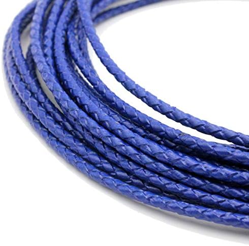 5 Yards 3mm Braided Leather Strap Round Folded Leather Cord Bracelet Necklace Making Bolo Tie Royal Blue