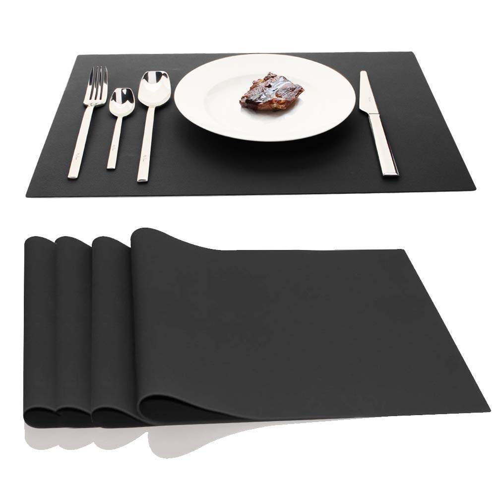 JYKJ Large Silicone Place Mats, Table Placemats Countertop Protection, Heat Resistant, Non Slip, Thick, Nonstick Pastry Mats, for Kitchen Dining Baby Kid,17.7 x 12.6 Inch, Set of 4 (Black)
