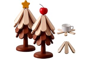 KEAOZA 2026 New Natural Tree Trivet Set, 4 Wooden Trivets & 1 Stand Like a Christmas Tree, Premium Heat-Resistant Xmas Decor TrivetTree for Hot Dis Pot Bowl Teapot Party Decoration (2PC Comb)