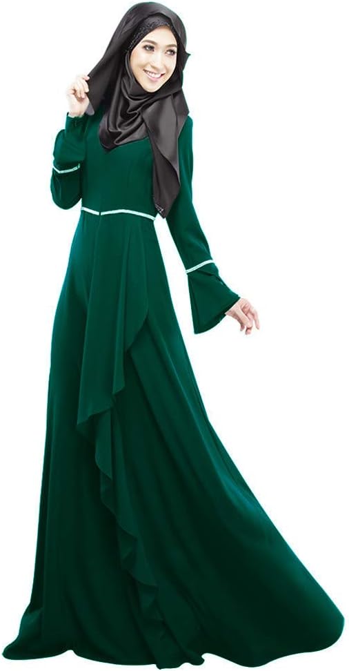 HIKO23 Muslim Maxi Dress for Women Islamic Abaya Long Dresses Flowy Dubai Kaftan Casual Plain Ladies Partywear