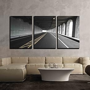 3 Piece Canvas Wall Art - View of Road Tunnel Along Seaside,Taiwan - Modern Home Art Stretched and Framed Ready to Hang - 16"x24"x3 Panels