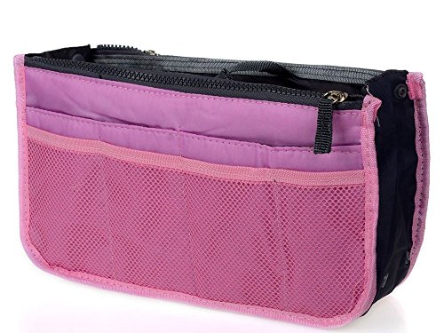 HiiBaby Women Lady Portable Purse Organizer Insert Multi-function Cosmetic Storage Bag in Bag Travel Makeup Organiser Handbag Pouch Insert Bag (Pink)