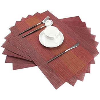 Set Of 6 White Red Yumin Placemats Vinyl Dining Room Place Mats Stain Resistant Kitchen Table Mats Set Of 6 Place Mats