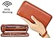Iswee Luxury Women Leather RFID Blocking Wallets Clutch Card Holder Organizer Ladies Purse with Wrist Strap Large Capacity (Brown)