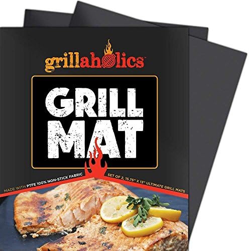 Grillaholics Grill Mat – Set of 2 Heavy Duty BBQ Grill Mats – Non Stick, Reusable, and Easy to Clean Barbecue Grilling Accessories – Lifetime Manufacturers Warranty