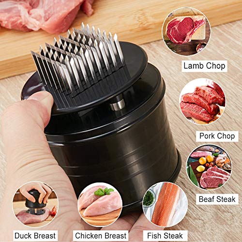 Meat Tenderizer,ABsuper Professional 48 Ultra Sharp Stainless Steel Blades for Tenderizing,BBQ,Chicken,Steak,Fish and Pork (Model1-Black)