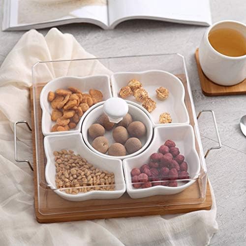 Ceramic Grid nut Tray with lid Creative Fruit Platter Home Snacks Snacks Snacks Melon Seeds Dried Fruit Plate (Length 32.5cm, Dish Width 12.5cm) Catering Kitchen Bowls