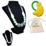 ANJ Baby Teething Necklace for Mom with Bonus Baby Teether | Perfect Baby Shower Gift | 100% BPA Free Food Grade Silicone Baby Teething Beads |Stylish for Mom and Soothing for Baby …