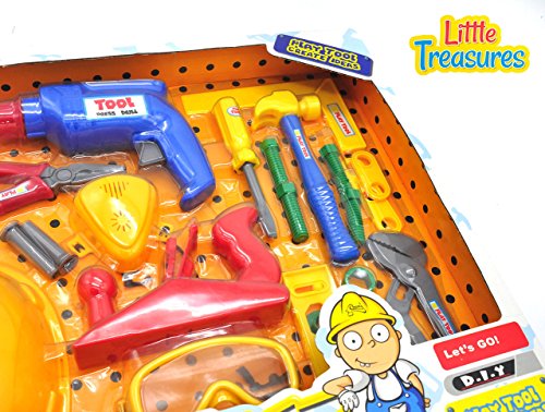 Fun Tool Set - Best welcome gift for children of age 3+ - working drill, working cap, hammer, screws, pliers, nails, and wood planer in an educational game for preschoolers and parents together