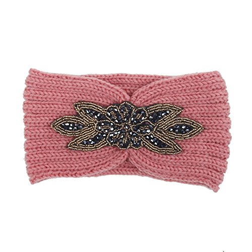 Women Knitted Headband Ear Warmer Stretchy Headwrap Head Wrap Hair Band Turban for Cold Whether by BCDshop (Pink 1)