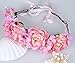 Vivivalue Christmas Handmade Boho Rose Flower Headband Hair Wreath Halo Floral Garland Crown Headpiece With Ribbon Festival Wedding Party Pink
